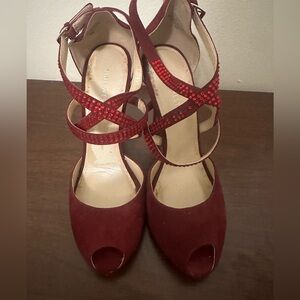 Nine West Burgundy Peep-Toe Heels